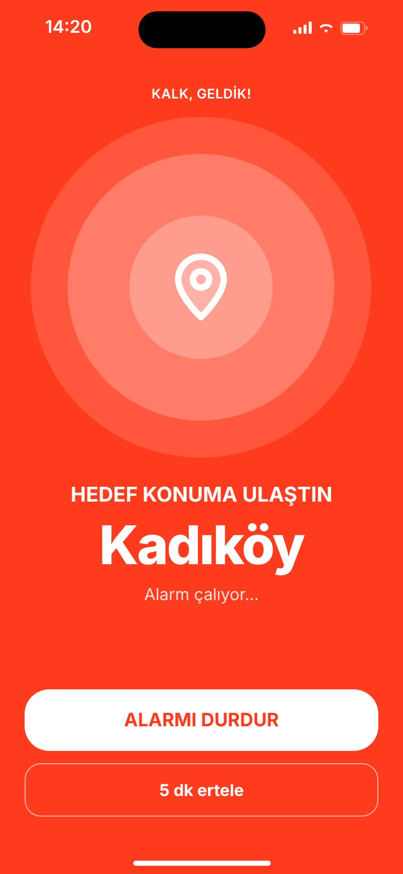 Hedefe ulaşıldığında çalan alarm ekranı